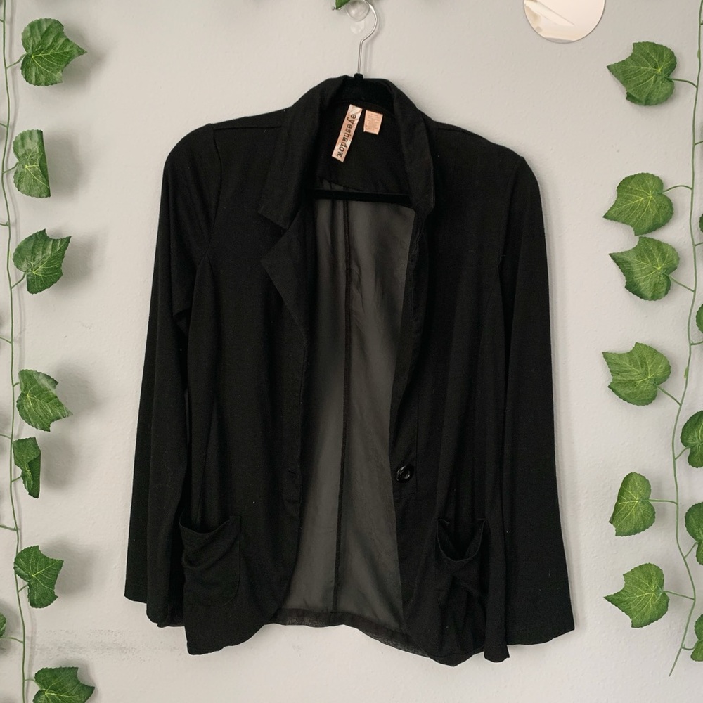 Black Blazer Cardigan with Sheer Back